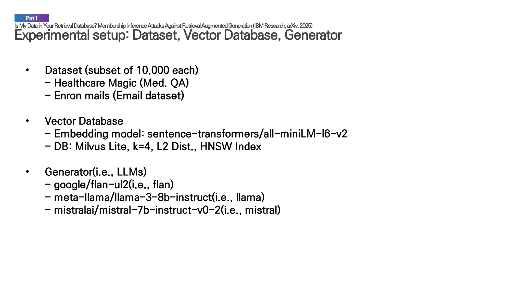 RAG-MIA framework showing the attack query flow through embedding, retrieval, and generation stages.