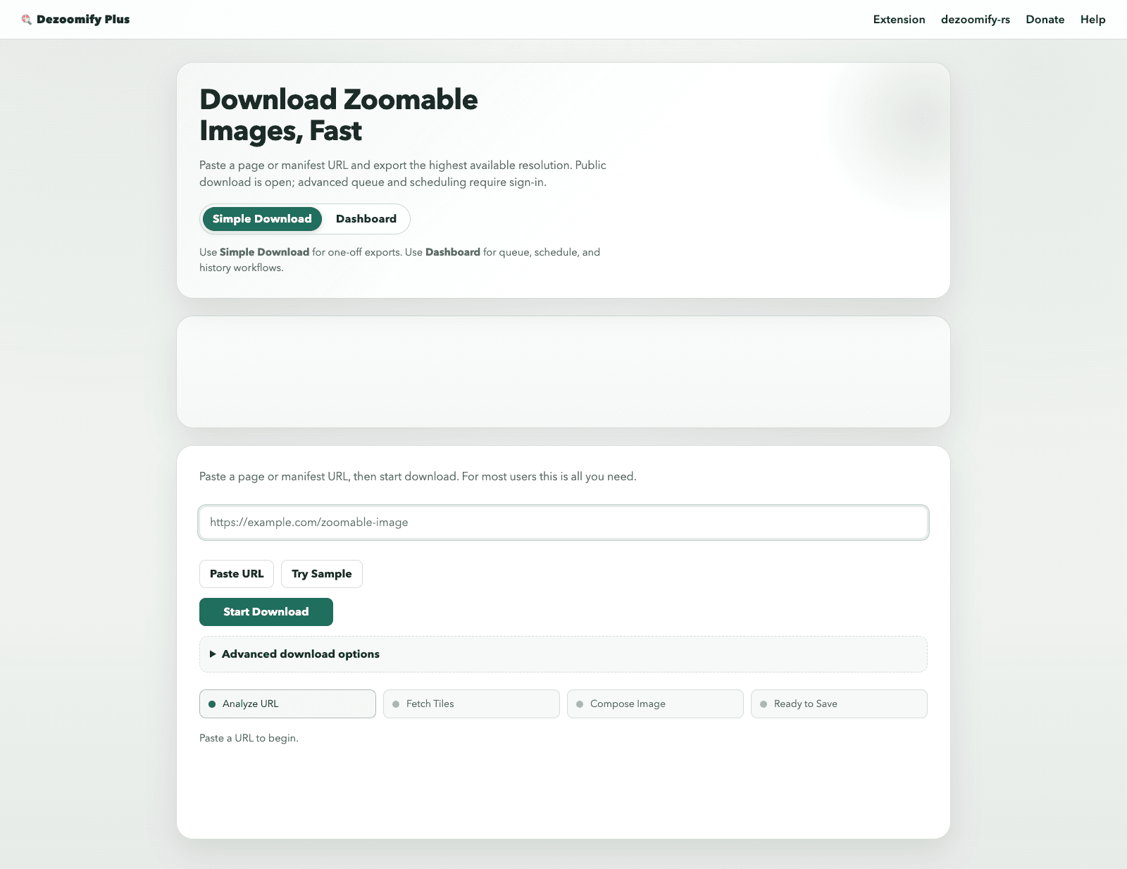 Dezoomify Plus simple mode
