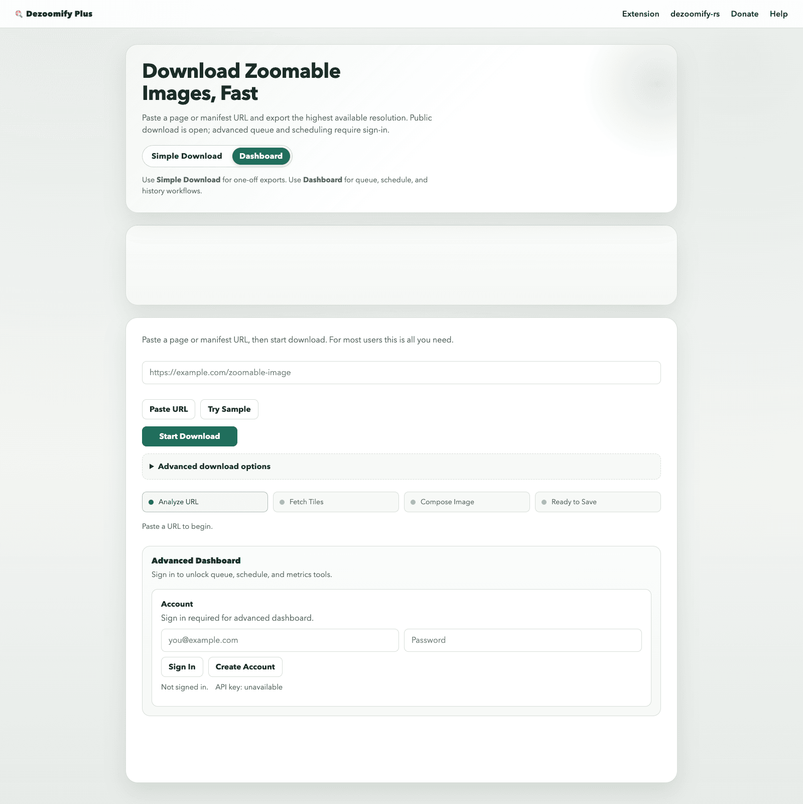 Dashboard and account area